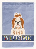 Hand-illustrated Shih Tzu Red and White Garden Flag