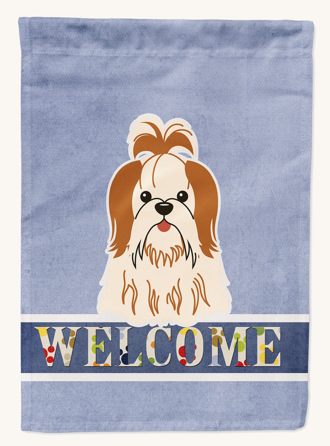Hand-illustrated Shih Tzu Red and White Garden Flag