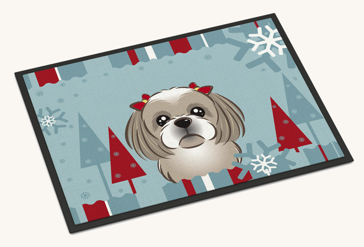 Hand-illustrated Shih Tzu Winter Holiday Doormat