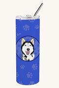 Hand-illustrated Siberian Husky Black and White Skinny Tumbler
