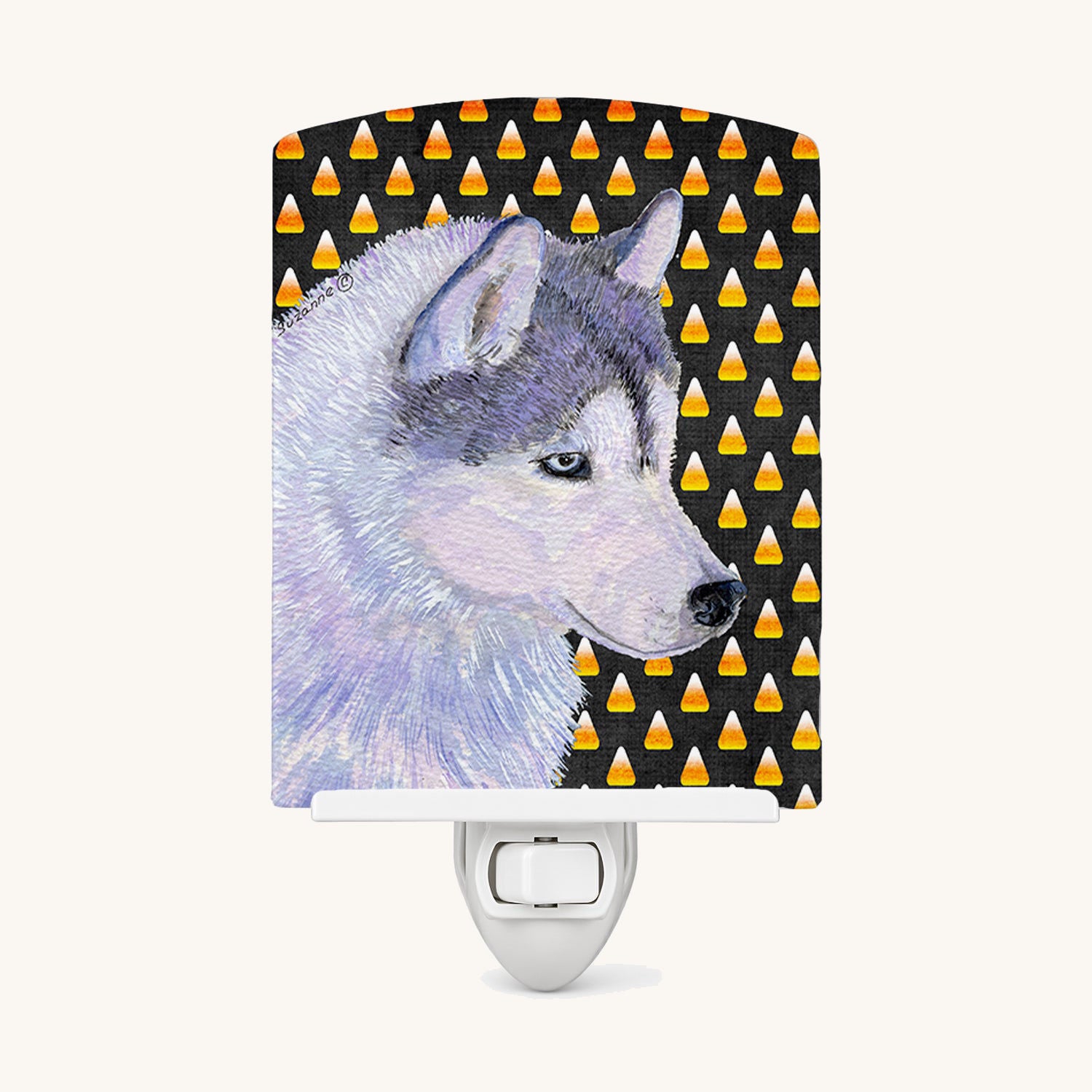 Hand-illustrated Siberian Husky Candy Corn Halloween Night Light