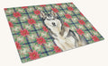 Hand-illustrated Siberian Husky Christmas Poinsettias Glass Cutting Board