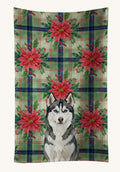 Hand-illustrated Siberian Husky Christmas Poinsettias Kitchen Towel