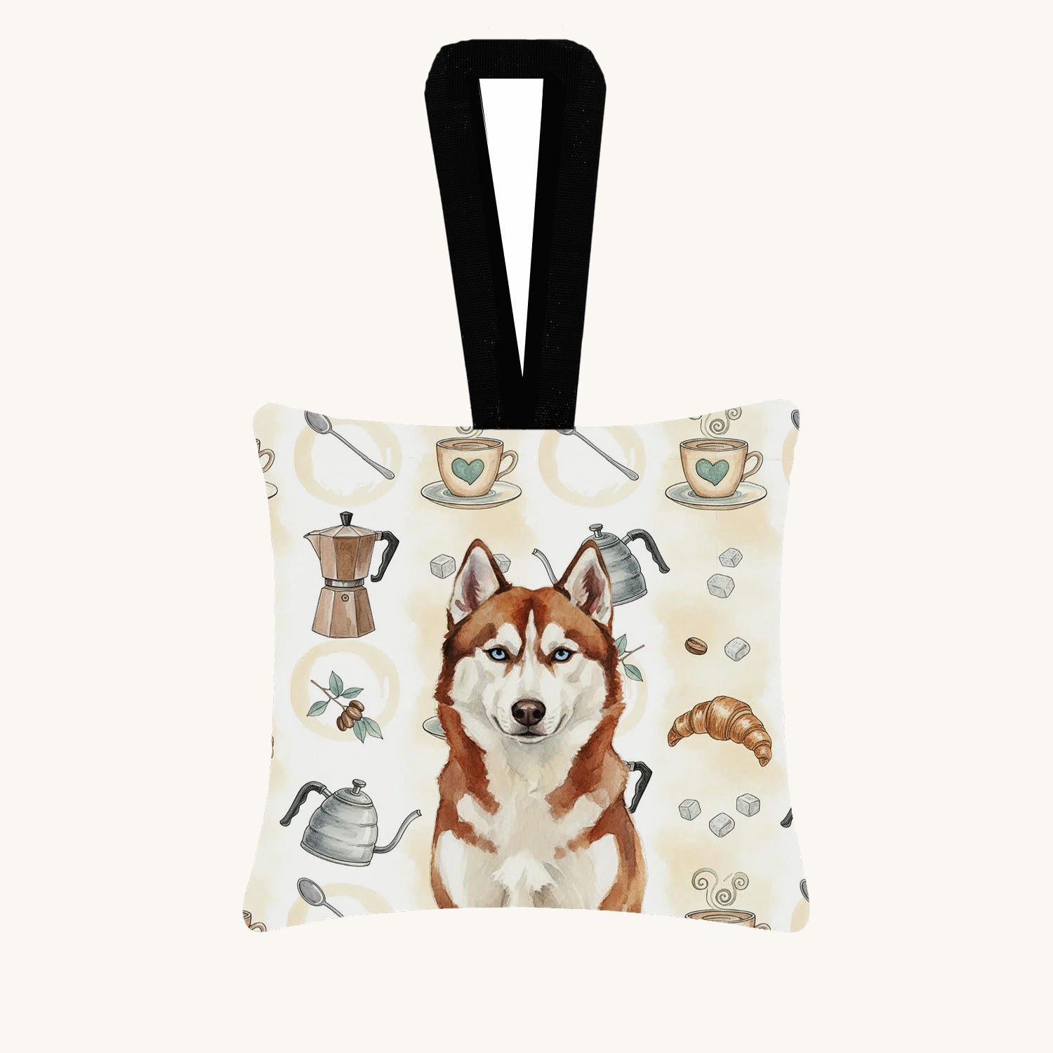 Hand-illustrated Siberian Husky Coffee Bar Fabric Ornament