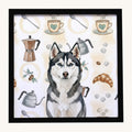 Hand-illustrated Siberian Husky Coffee Bar Framed Metal Print