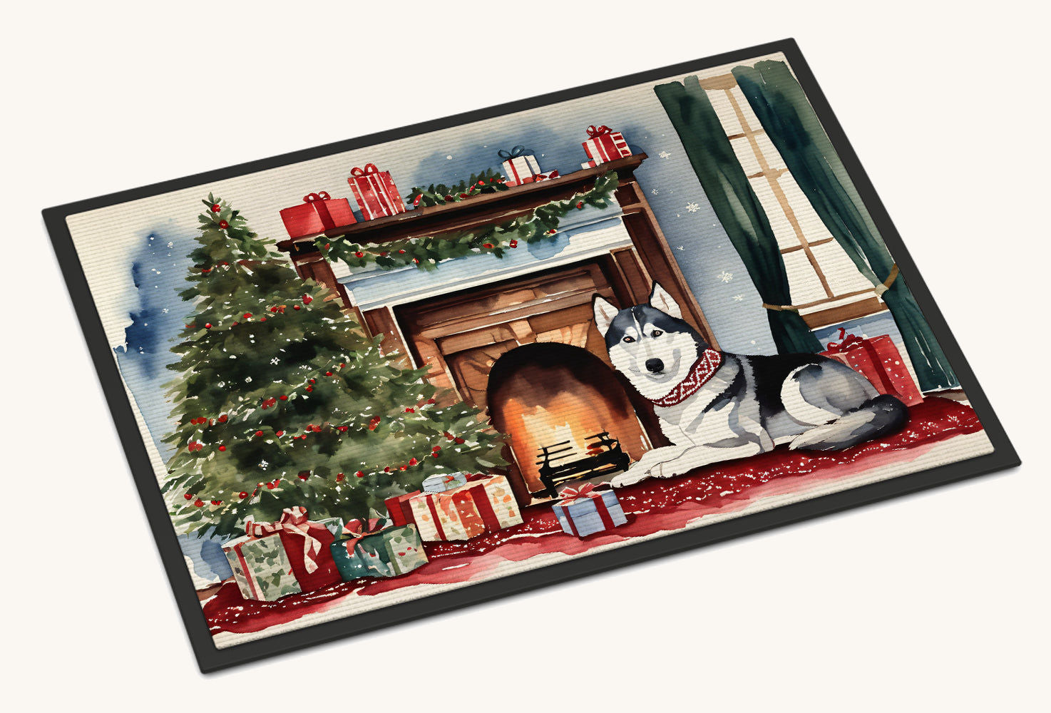 Hand-illustrated Siberian Husky Cozy Christmas Large Doormat