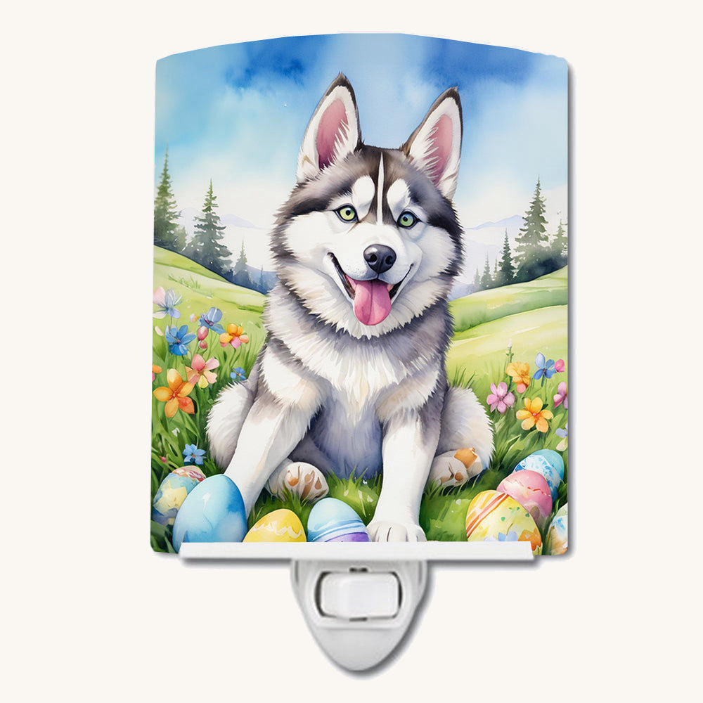 Hand-illustrated Siberian Husky Easter Egg Hunt Night Light
