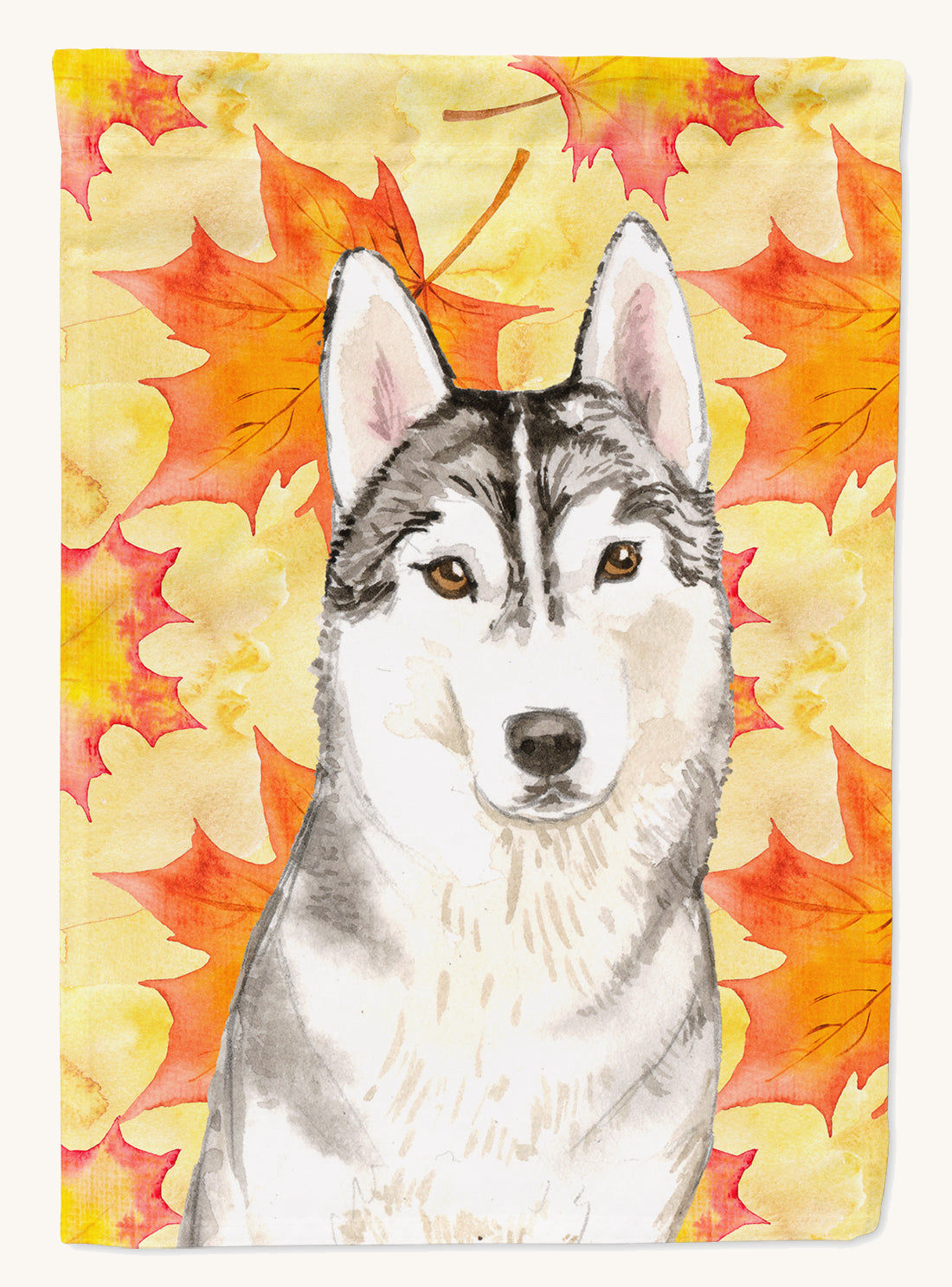 Hand-illustrated Siberian Husky Fall Leaves House Flag