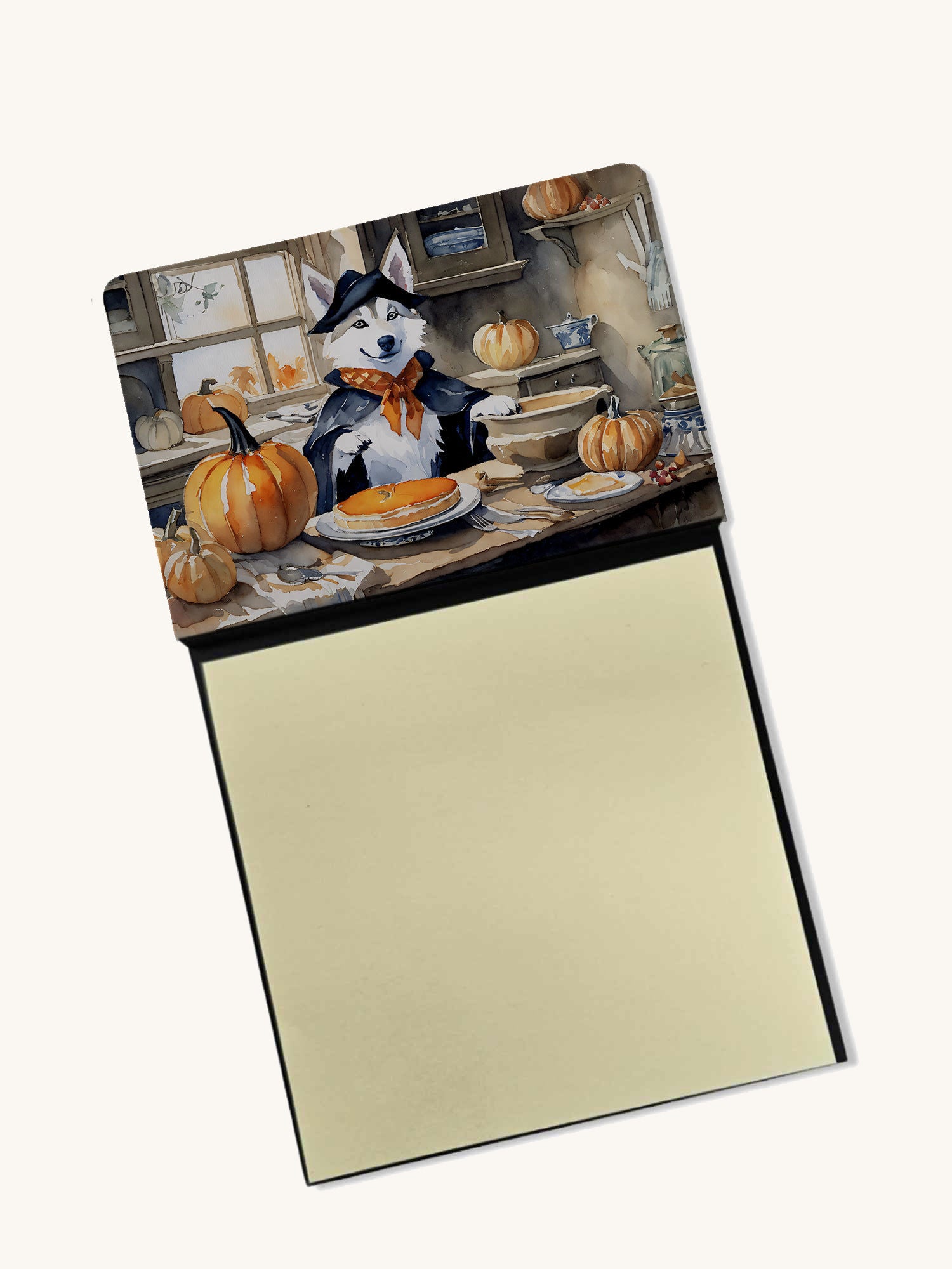 Hand-illustrated Siberian Husky Fall Pumpkins Sticky Note Holder