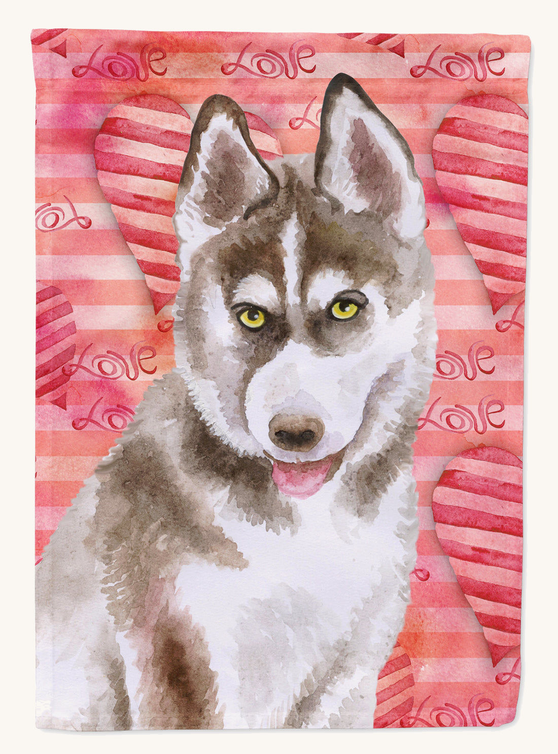 Hand-illustrated Siberian Husky Grey Love House Flag
