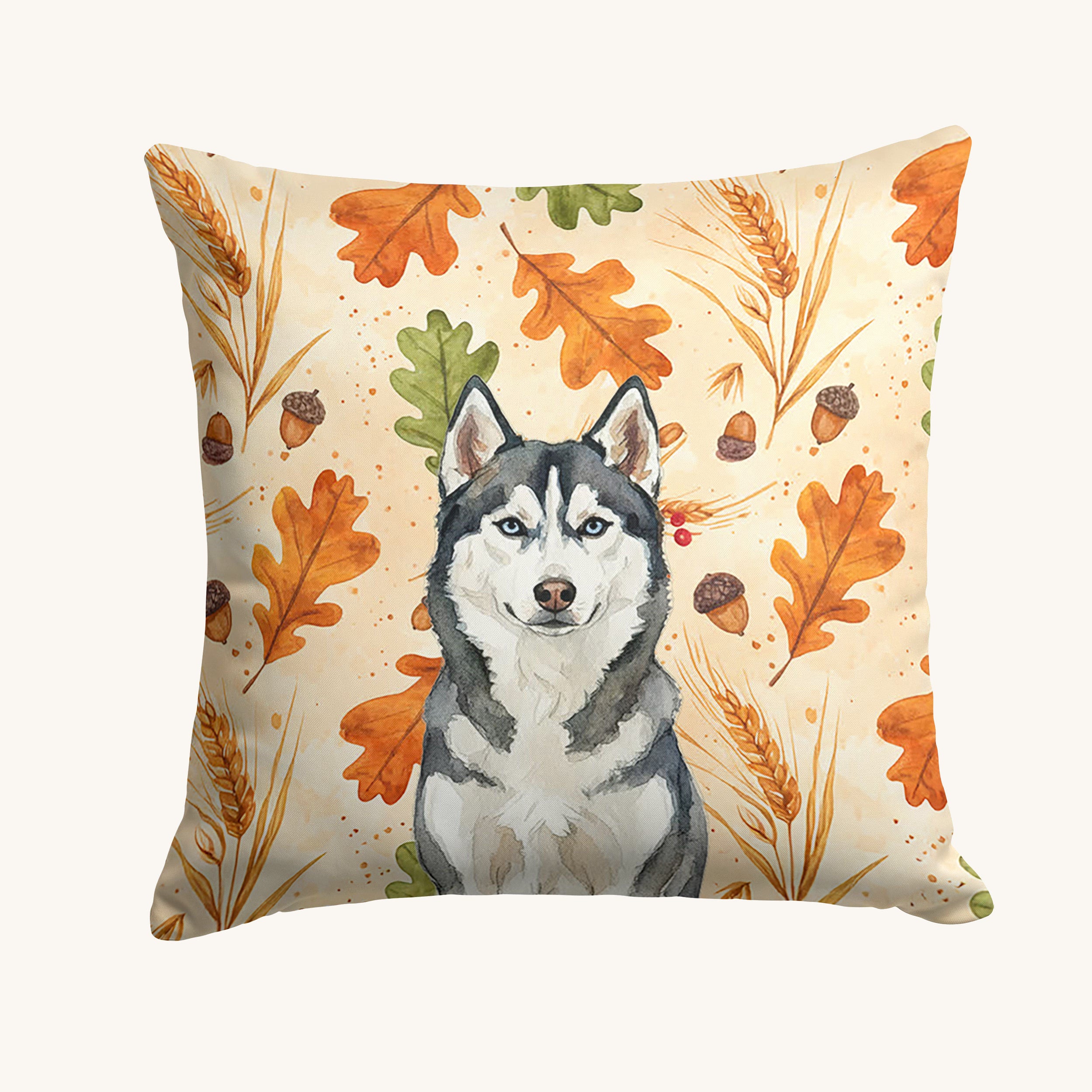 Hand-illustrated Siberian Husky Heirloom Fall Throw Pillow