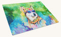 Hand-illustrated Siberian Husky Hippie Dawg Glass Cutting Board