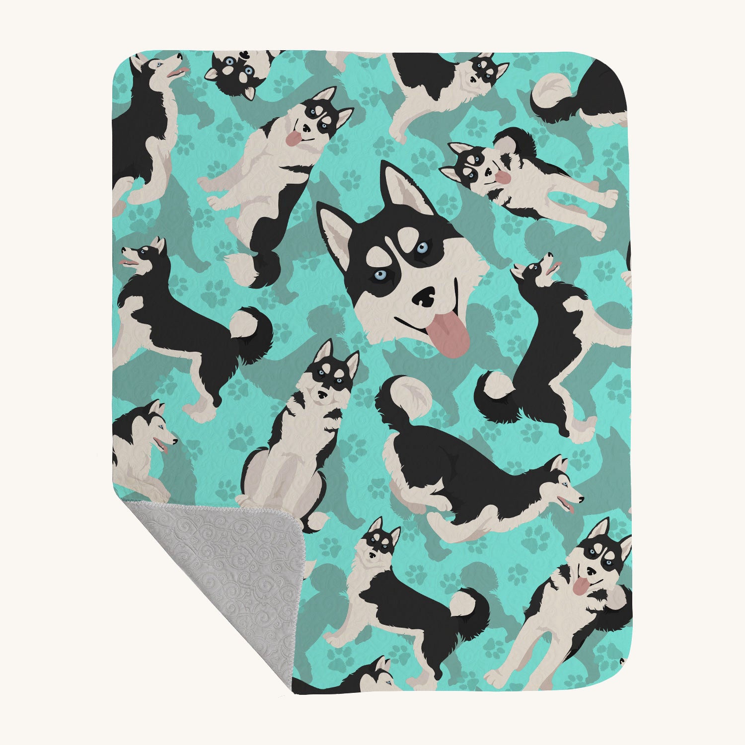 Hand-illustrated Siberian Husky Quilted Blanket