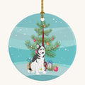 Hand-illustrated Siberian Husky Silver and White Christmas Ornament