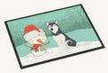 Hand-illustrated Siberian Husky Snowman Christmas Doormat