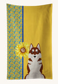Hand-illustrated Siberian Husky Summer Sunflowers Kitchen Towel