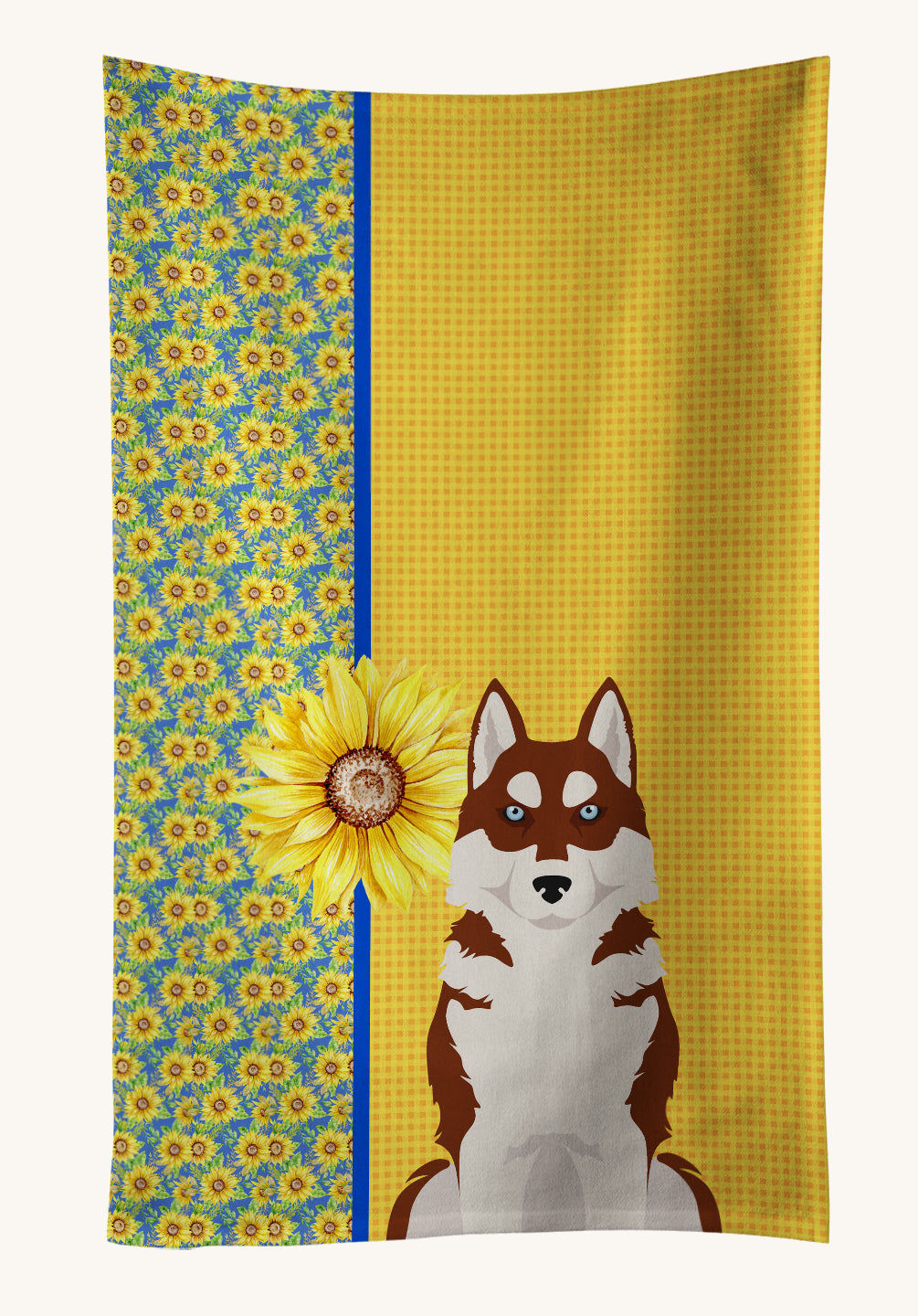 Hand-illustrated Siberian Husky Summer Sunflowers Kitchen Towel