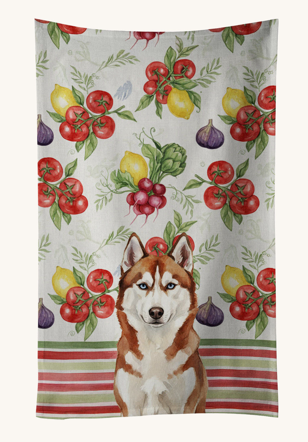 Hand-illustrated Siberian Husky Vegetables Kitchen Towel