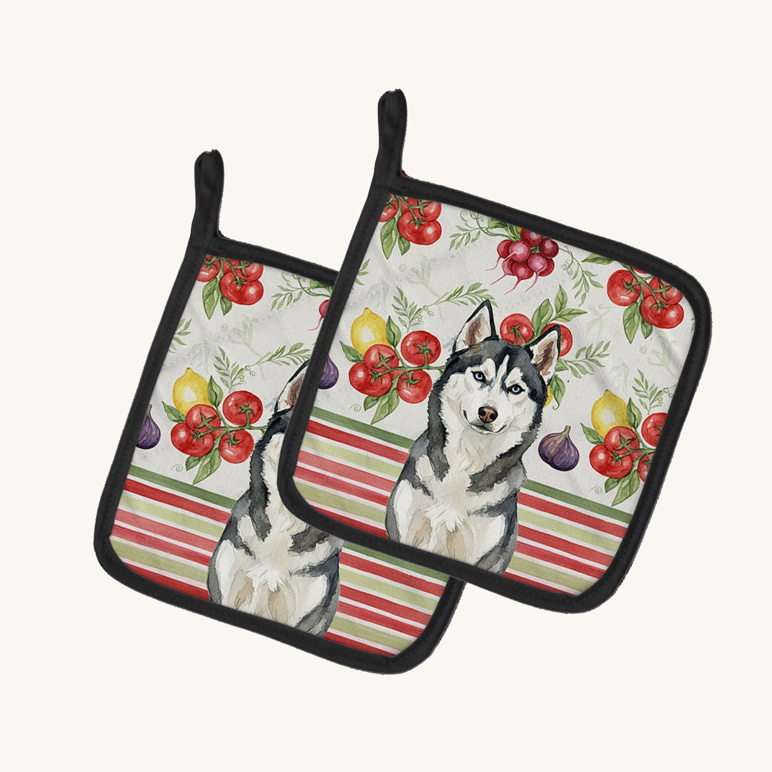 Hand-illustrated Siberian Husky Vegetables Pot Holders