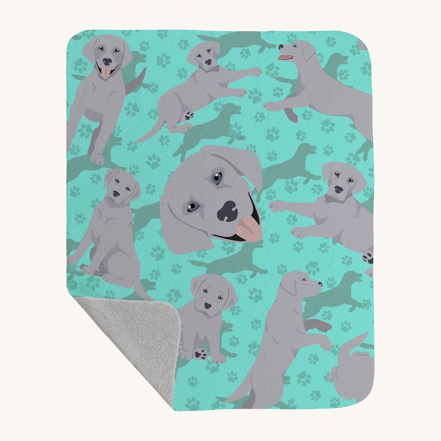 Hand-illustrated Silver Labrador Quilted Throw Blanket