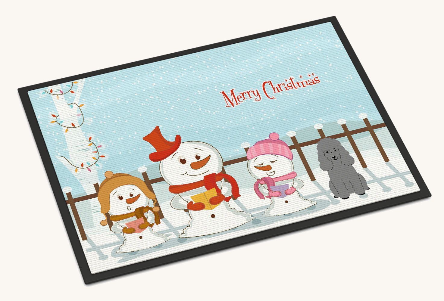 Hand-illustrated Silver Poodle Christmas Carolers Doormat