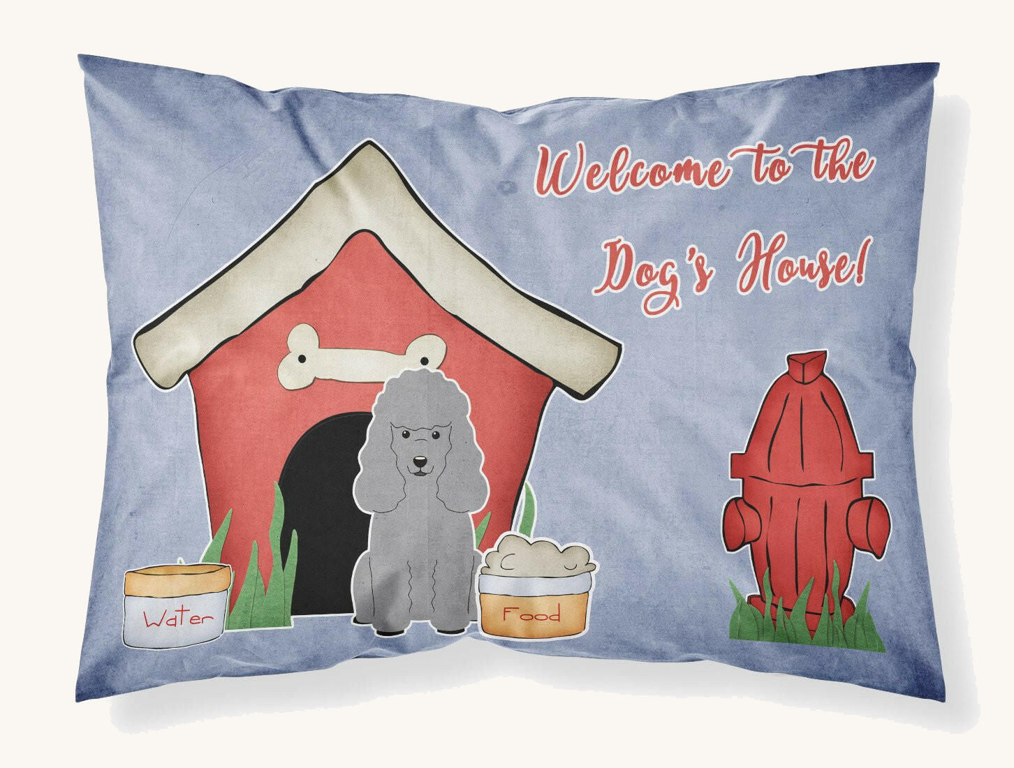 Hand-illustrated Silver Poodle Dog House Pillowcase