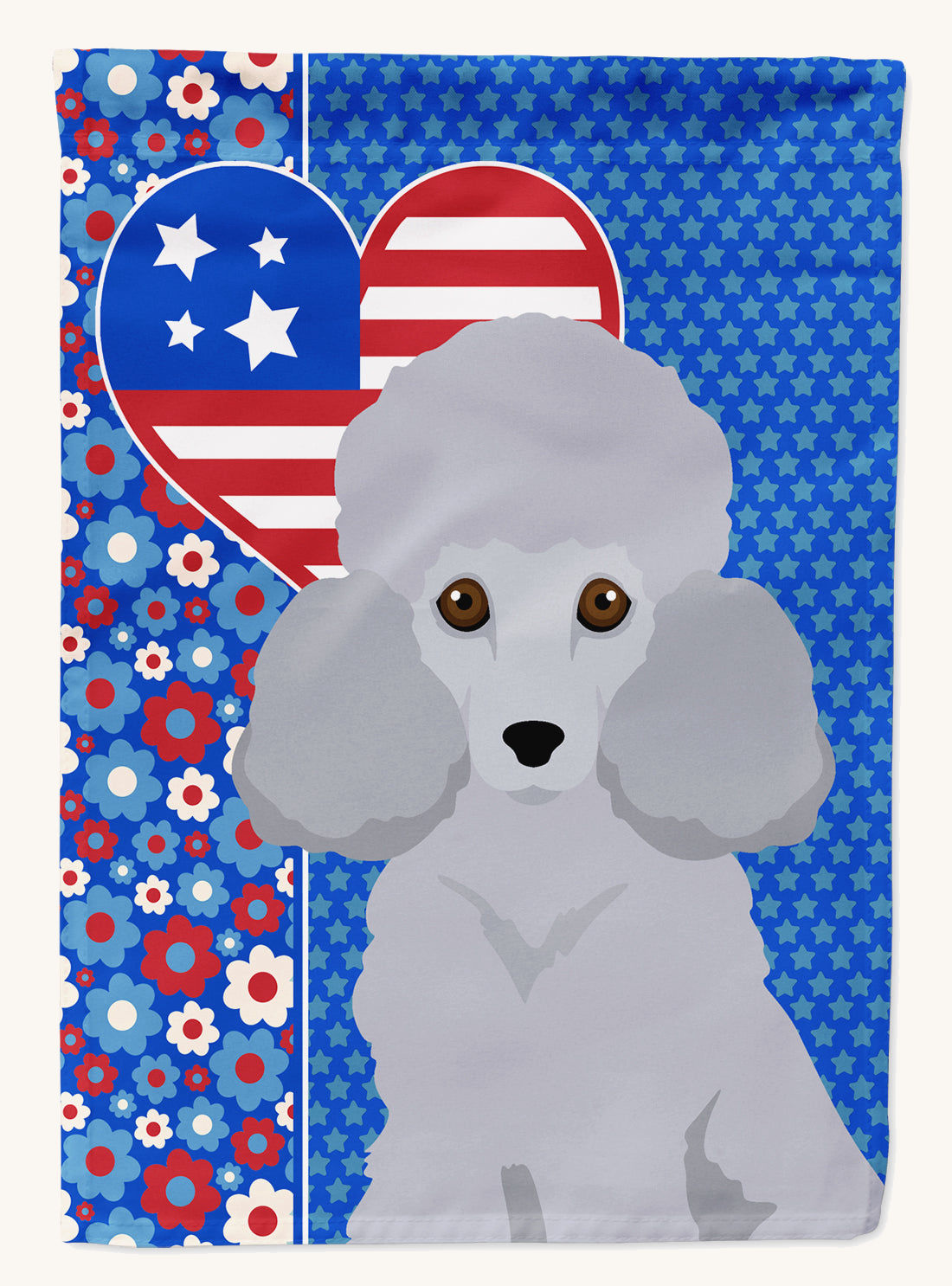 Hand-illustrated Silver Poodle USA American Garden Flag
