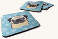 Hand-illustrated Snowflake Fawn Pug Foam Coaster Set