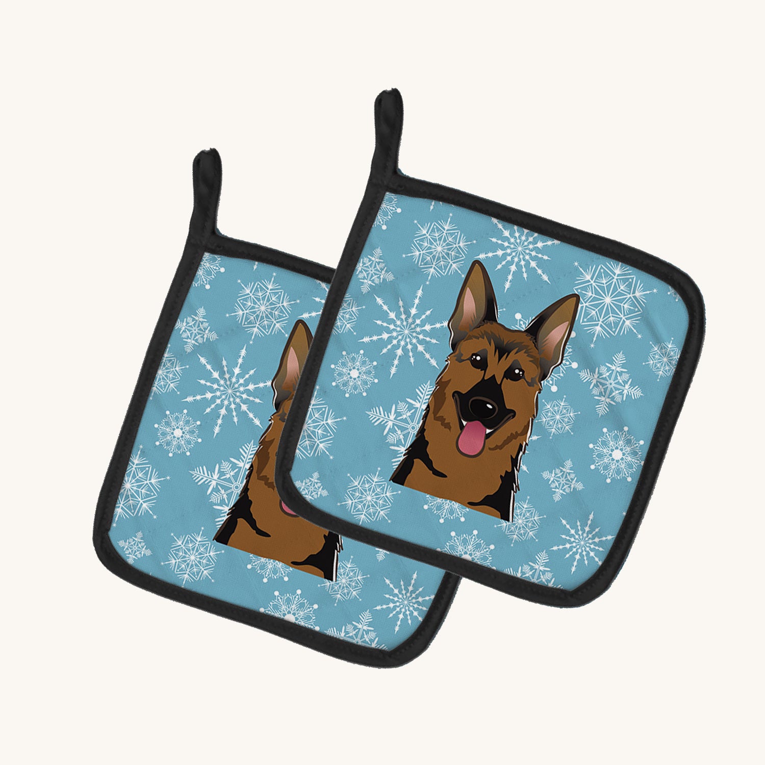 Hand-illustrated Snowflake German Shepherd Pot Holders