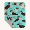 Hand-illustrated Tricolor Cardigan Corgi Quilted Throw Blanket