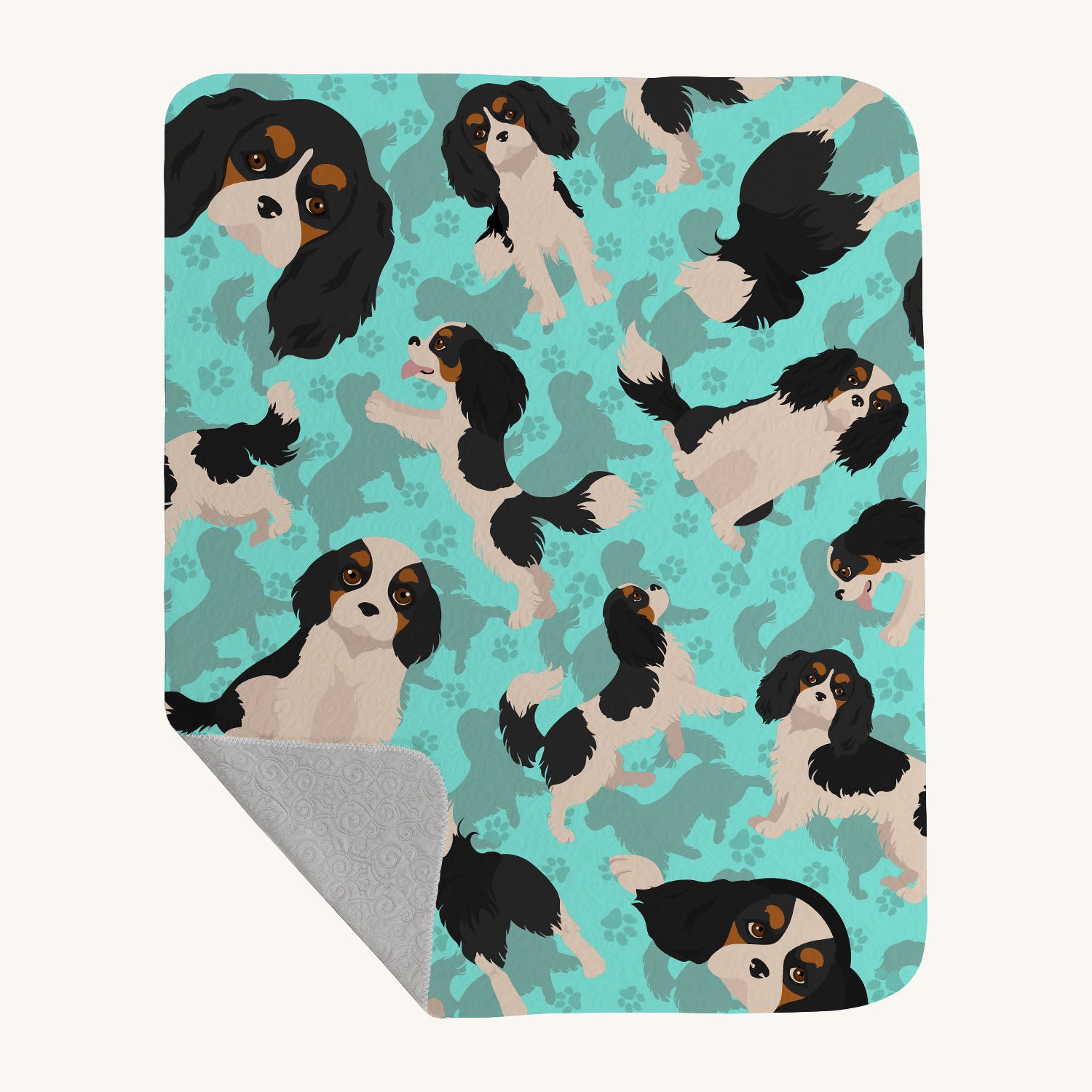 Hand-illustrated Tricolor Cavalier Spaniel Quilted Throw Blanket