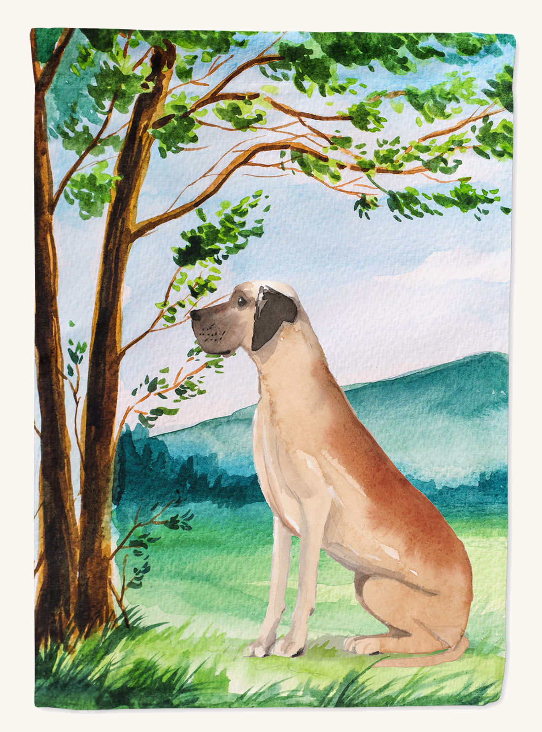 Hand-illustrated Under the Tree Great Dane Christmas House Flag