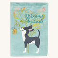 Hand-illustrated Welcome Friends Black and White Chihuahua House Flag