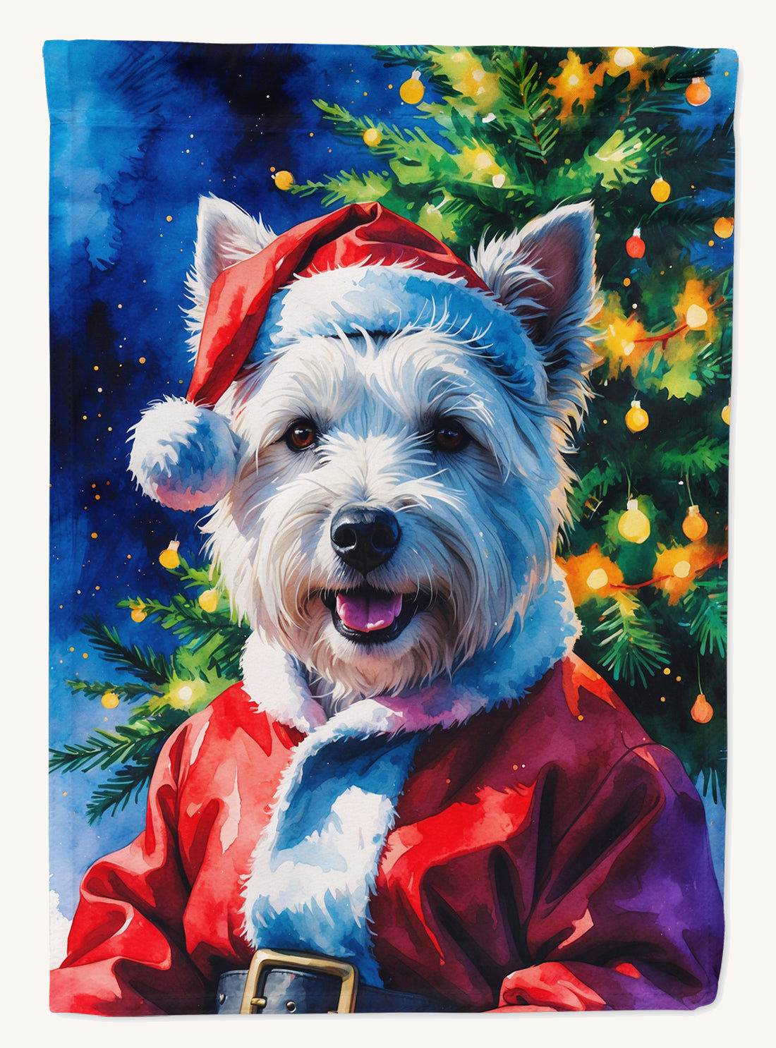 Hand-illustrated Westie Christmas House Flag