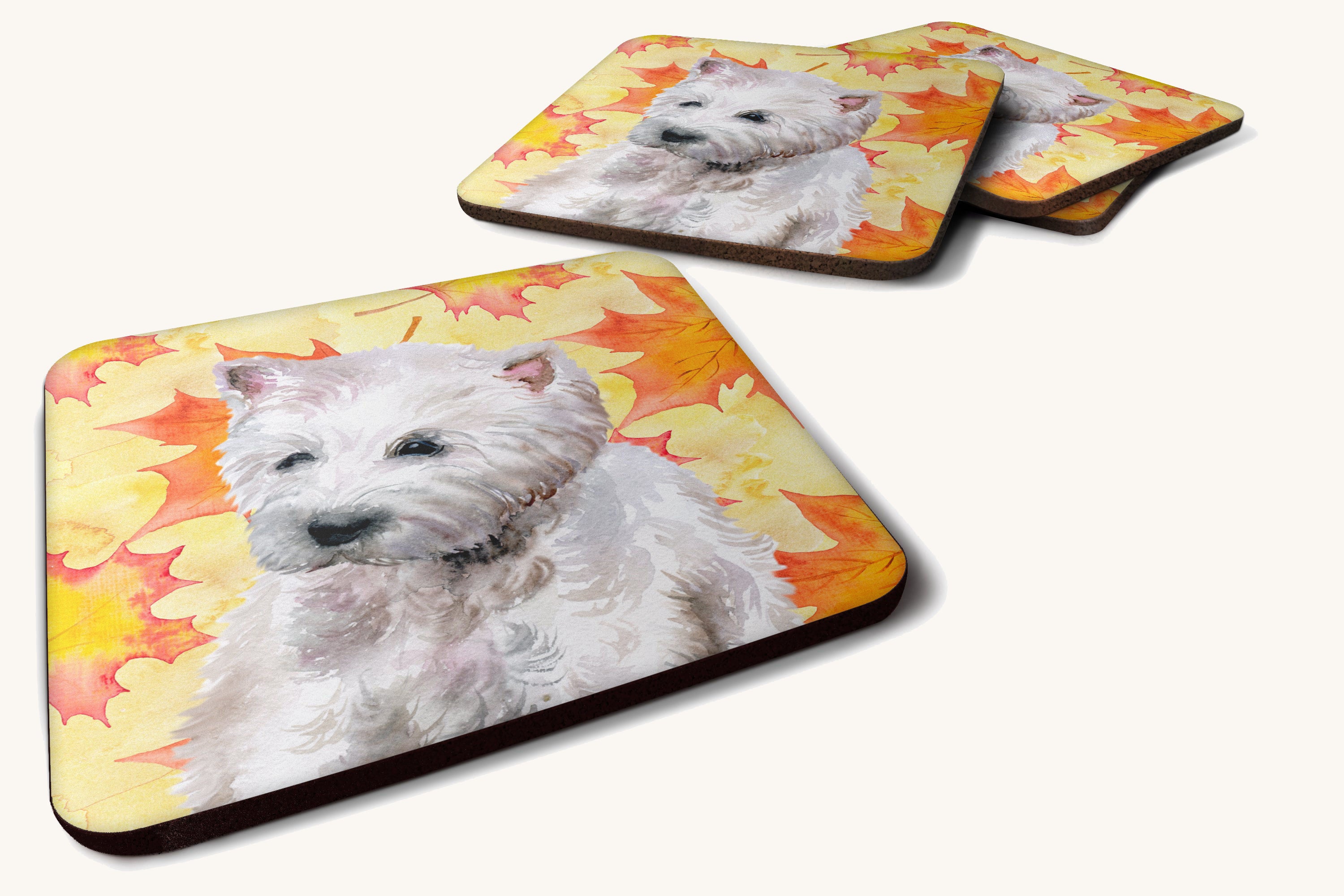 Hand-illustrated Westie Fall Foam Coaster Set