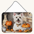 Hand-illustrated Westie Fall Pumpkins Aluminum Sign