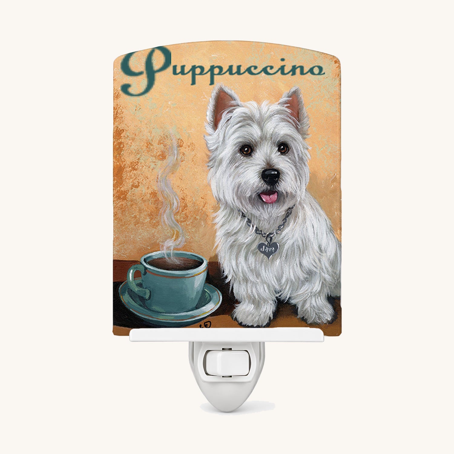 Hand-illustrated Westie Puppuccino Ceramic Night Light