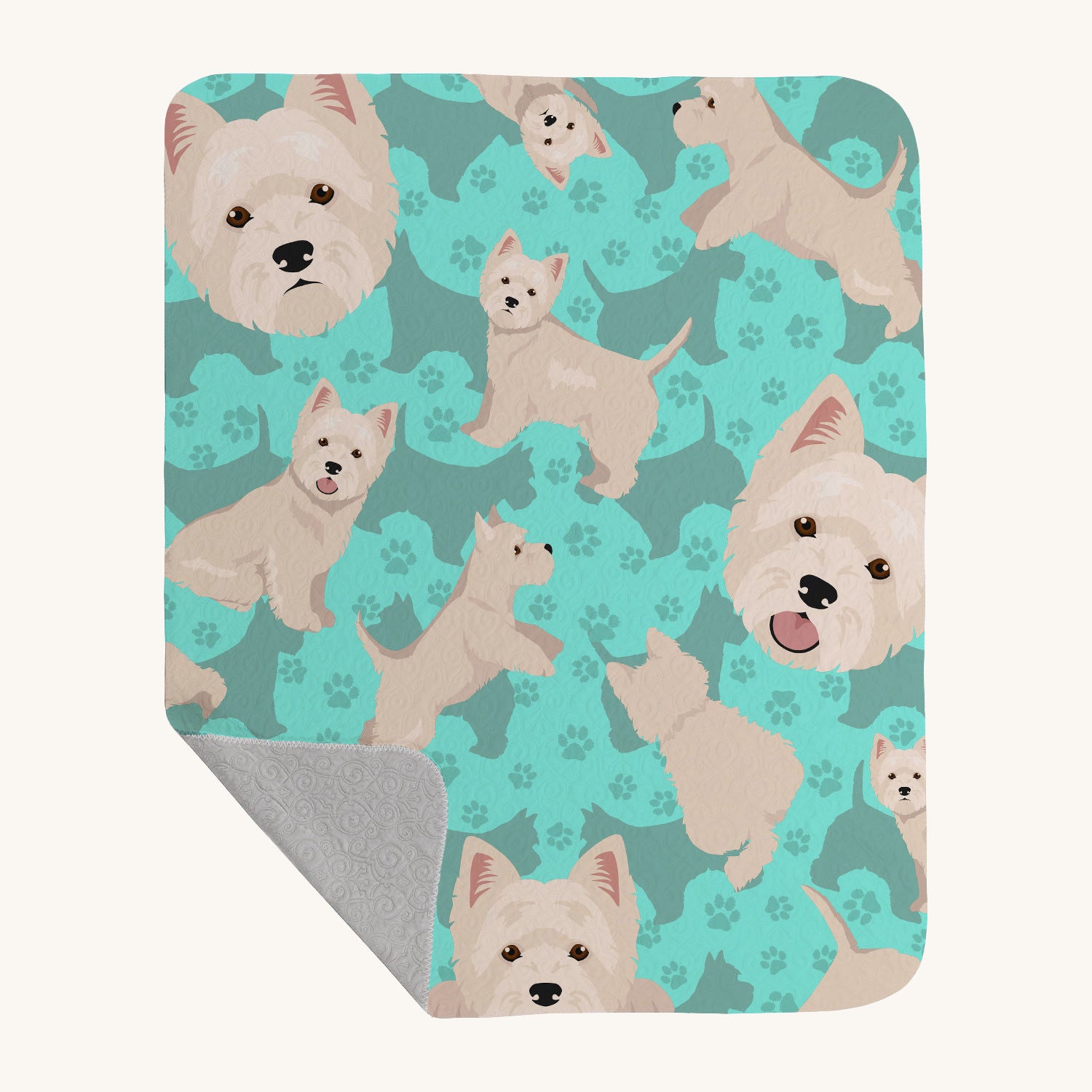 Hand-illustrated Westie Quilted Throw Blanket