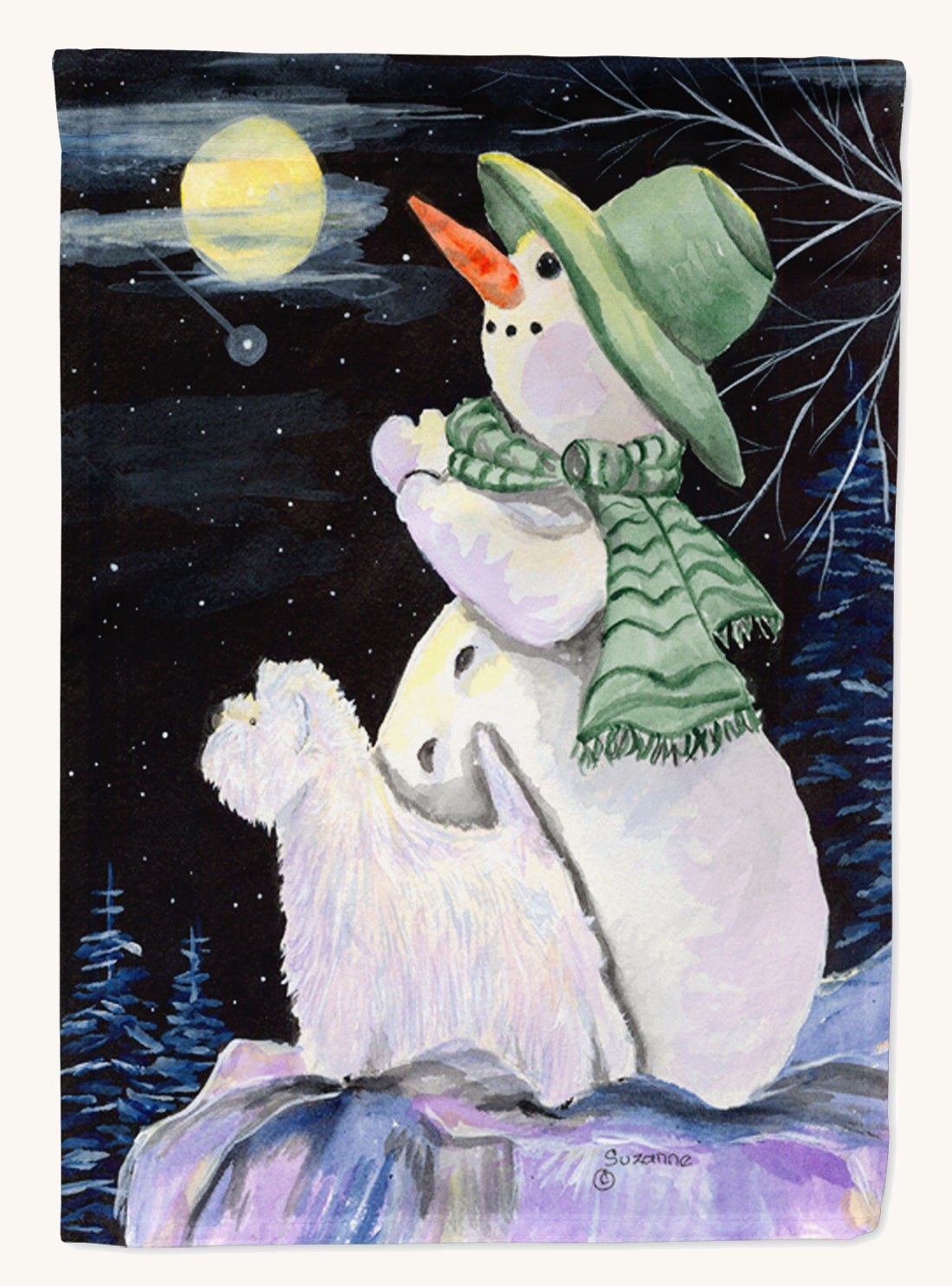 Hand-illustrated Westie Snowman Garden Flag