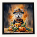 Hand-illustrated Westie Thanksgiving Framed Metal Print
