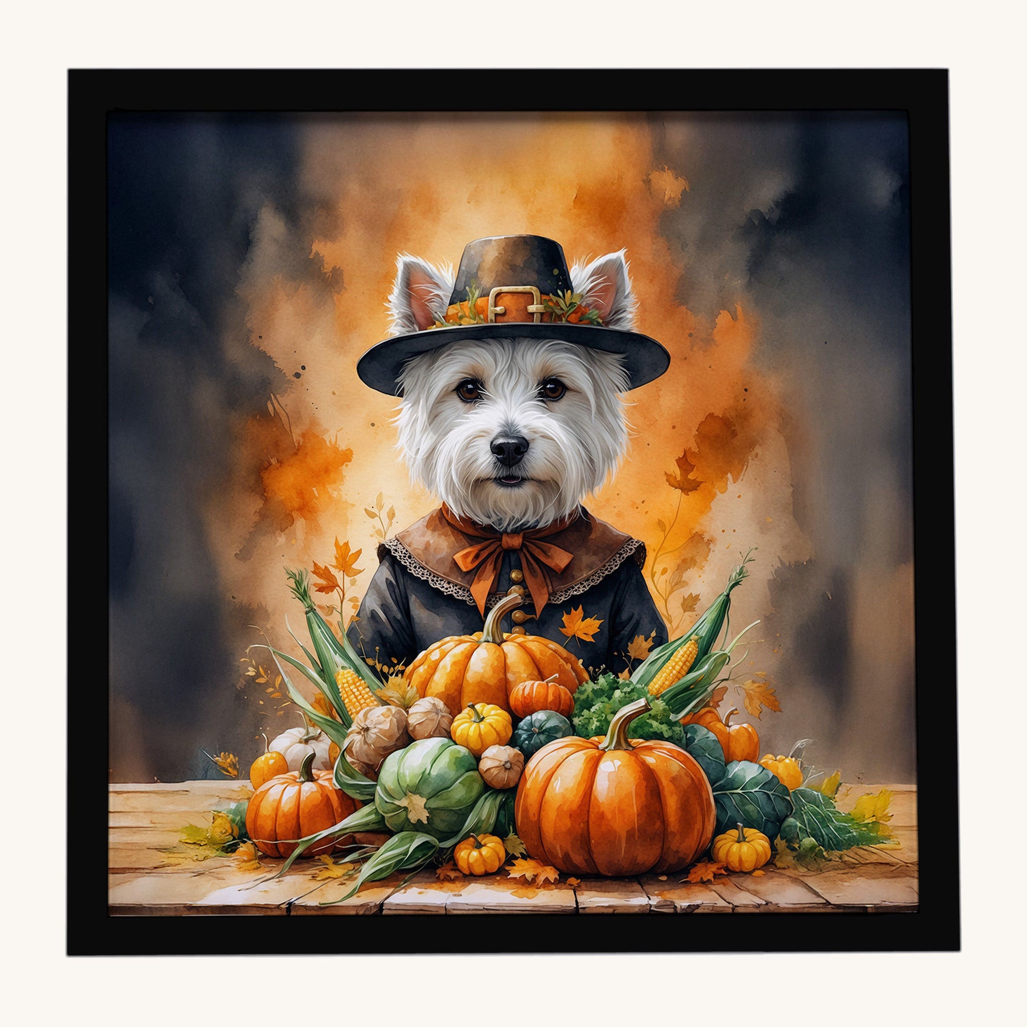 Hand-illustrated Westie Thanksgiving Framed Metal Print