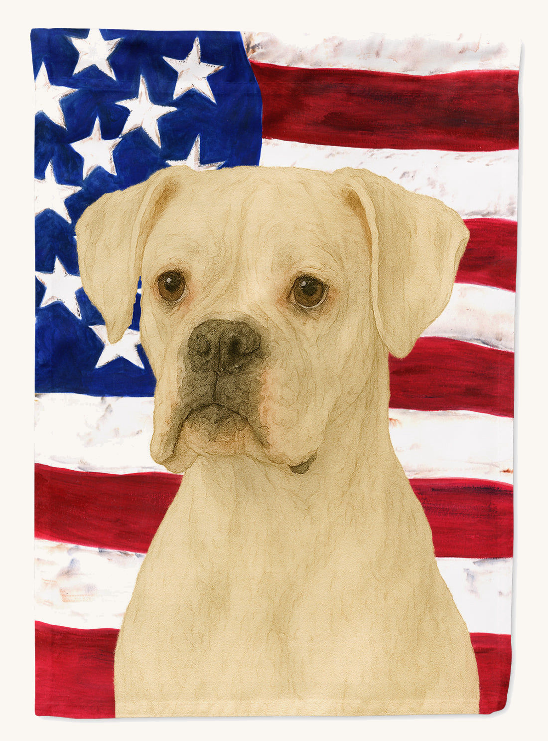 Hand-illustrated White Boxer American Flag House Flag