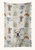 Hand-illustrated White Boxer Coffee Bar Kitchen Towel