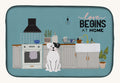 Hand-illustrated White Boxer Kitchen Scene Dish Drying Mat