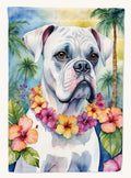 Hand-illustrated White Boxer Luau Garden Flag