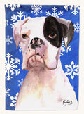 Hand-illustrated White Boxer Winter Snowflakes Garden Flag
