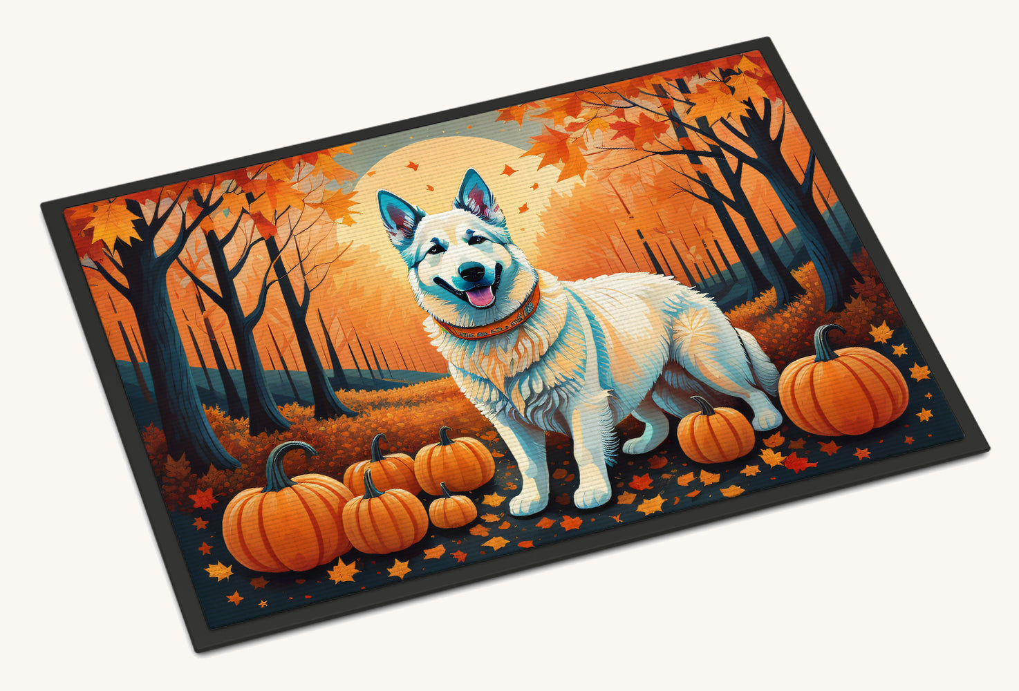 Hand-illustrated White German Shepherd Fall Doormat