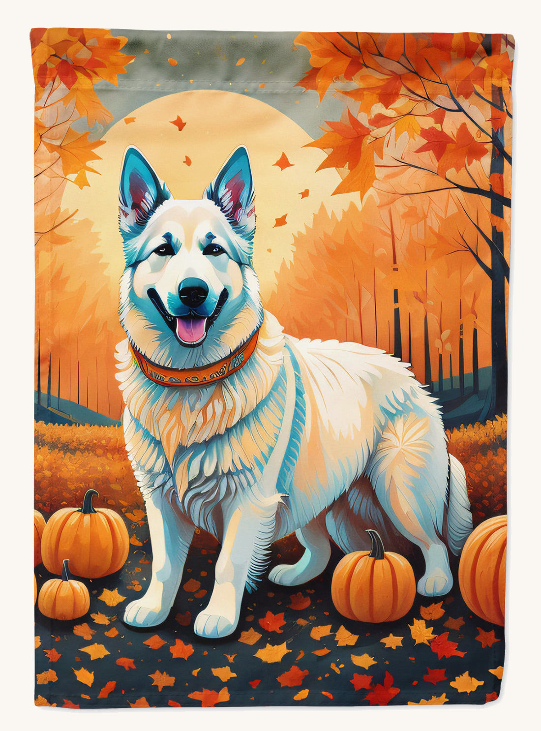 Hand-illustrated White German Shepherd Fall Garden Flag