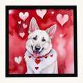 Hand-illustrated White German Shepherd My Valentine Framed Metal Wall Art