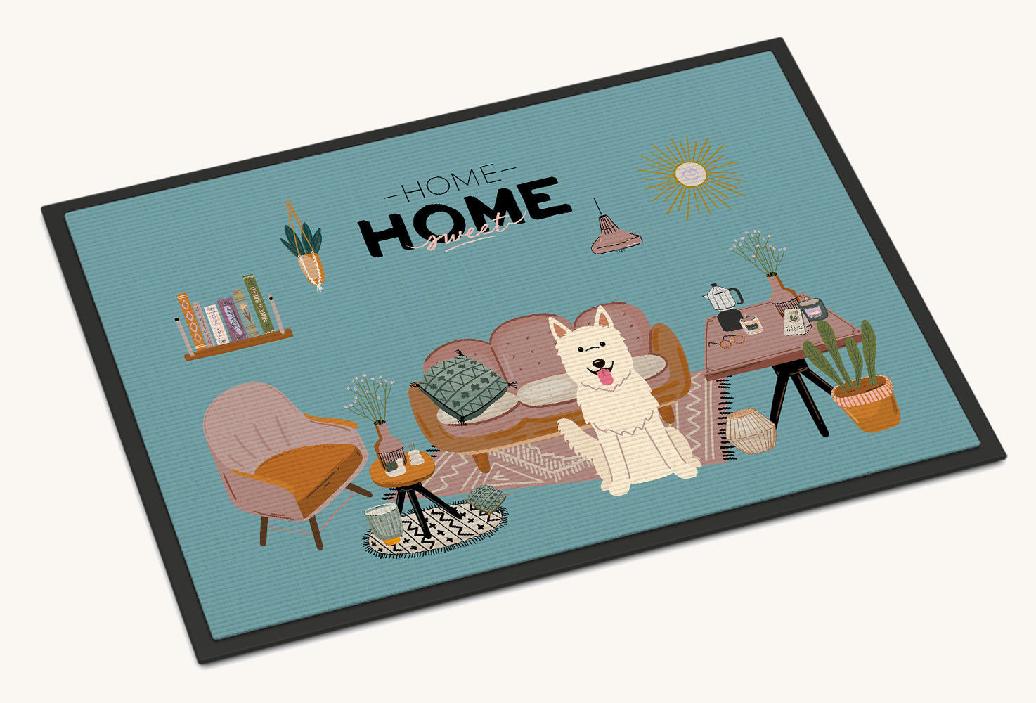 Hand-illustrated White German Shepherd Sweet Home Doormat